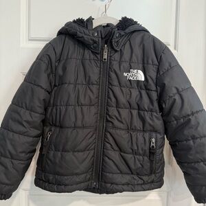 The North Face Black Hooded Reversible Puffer Sherpa Unisex Kids Jacket Size 4/5